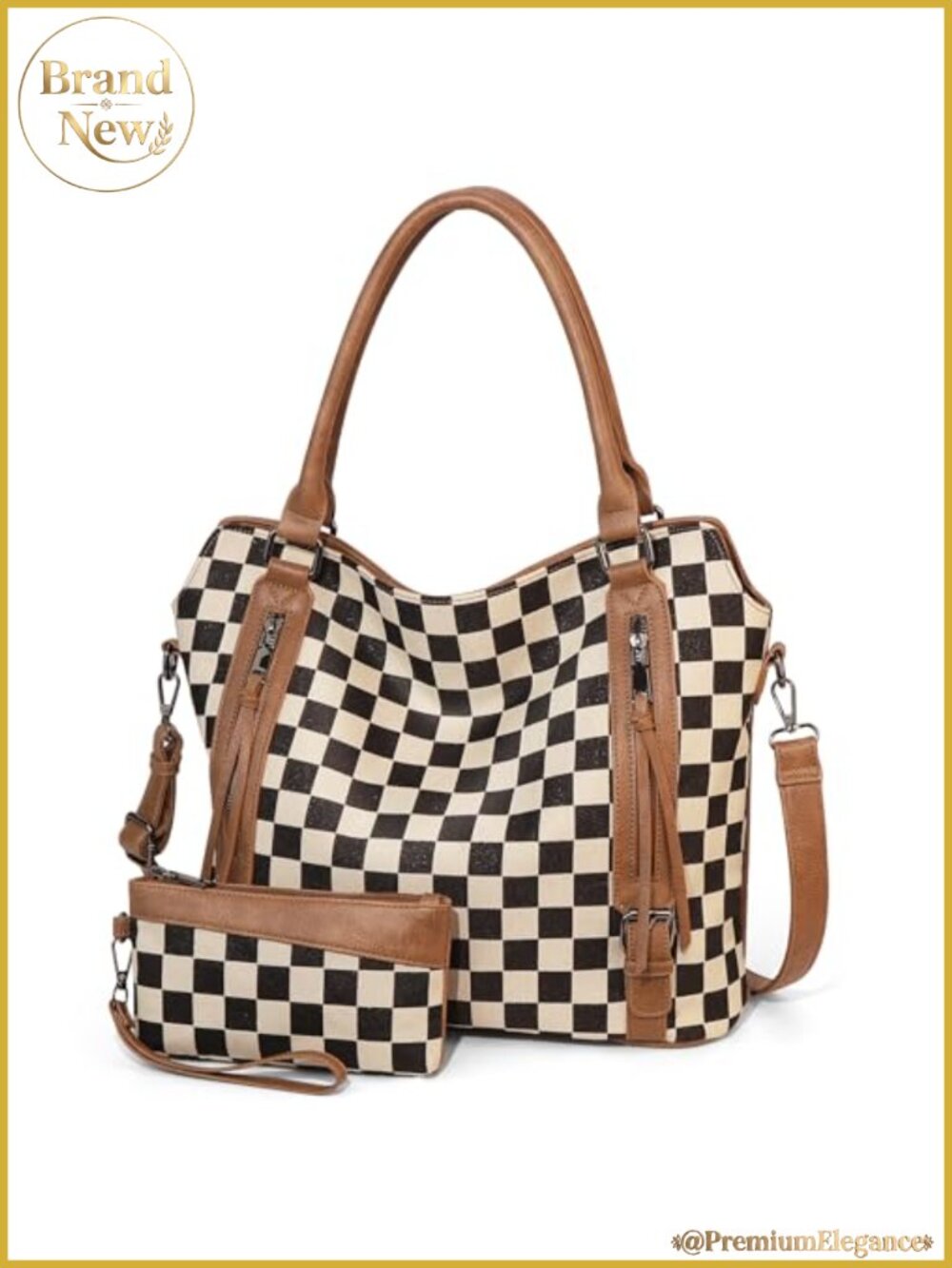 Large Checkered Hobo Tote Bag with Multiple Pockets for Women, Shoulder Bag